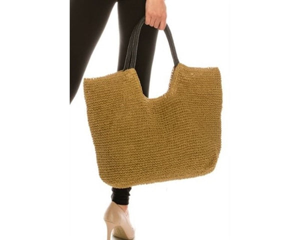 A870-TOYO STRAW CROCHET BEACH BAG WITH RAFFIA LEAF TASSELS
