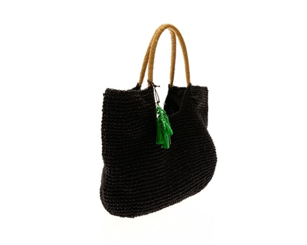 A870-TOYO STRAW CROCHET BEACH BAG WITH RAFFIA LEAF TASSELS