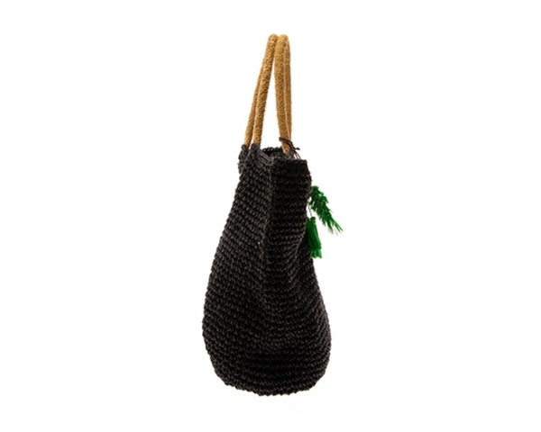 A870-TOYO STRAW CROCHET BEACH BAG WITH RAFFIA LEAF TASSELS
