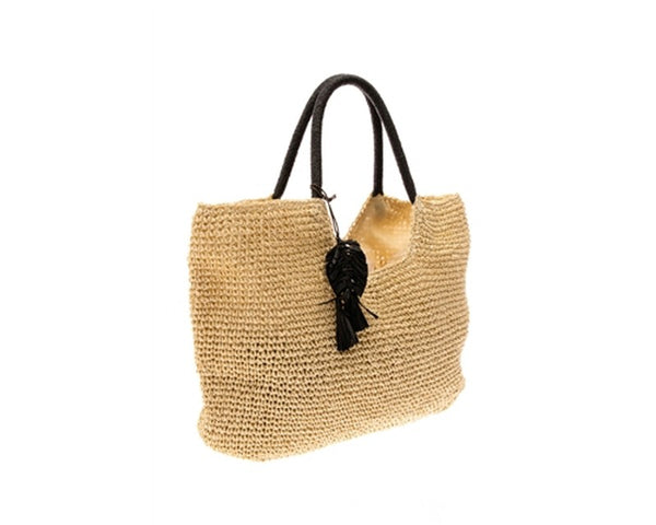 A870-TOYO STRAW CROCHET BEACH BAG WITH RAFFIA LEAF TASSELS