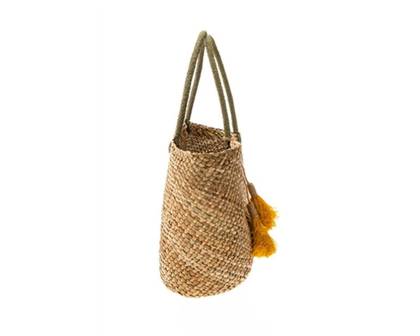 A871-HANDWOVEN SEAGRASS TOTE BAG WITH RAFFIA STRAW TASSELS