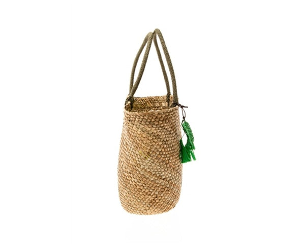 A872-HANDWOVEN SEAGRASS TOTE BAG WITH RAFFIA STRAW TASSELS