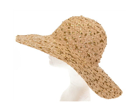 A346-RAFFIA FLOPPY HAT W/ SEQUINS