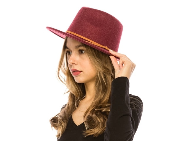 A004-MARLED VEGAN FELT FEDORA W/ SUEDE TIE