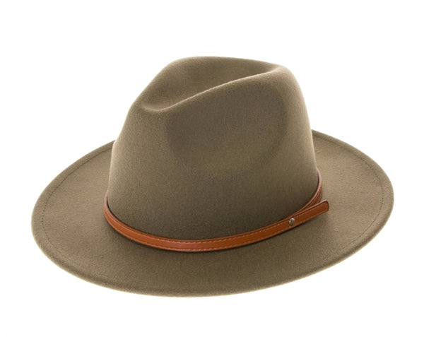 A005-VEGAN FELT FEDORA HAT W/ LEATHER BELT