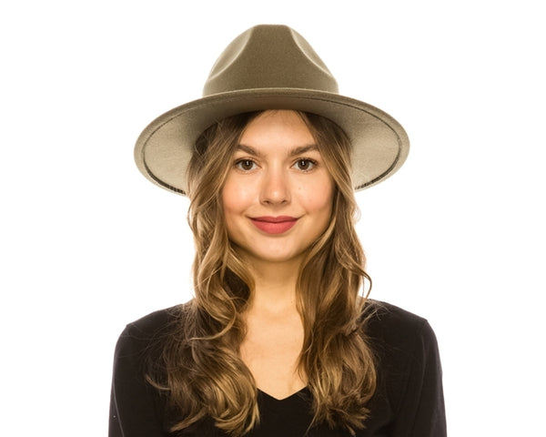 A005-VEGAN FELT FEDORA HAT W/ LEATHER BELT