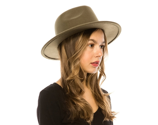 A005-VEGAN FELT FEDORA HAT W/ LEATHER BELT