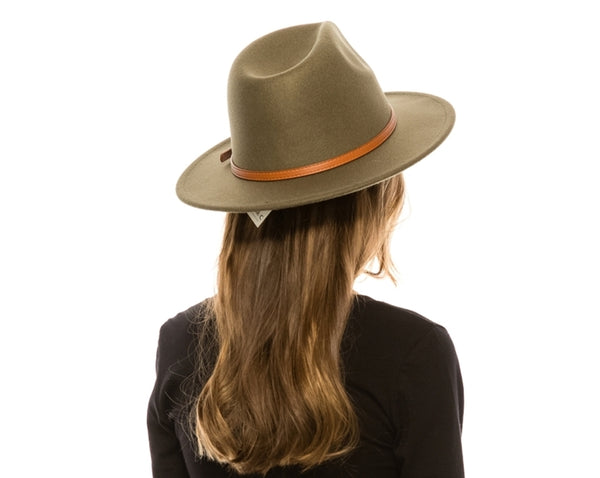 A005-VEGAN FELT FEDORA HAT W/ LEATHER BELT