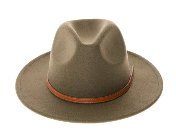 A005-VEGAN FELT FEDORA HAT W/ LEATHER BELT