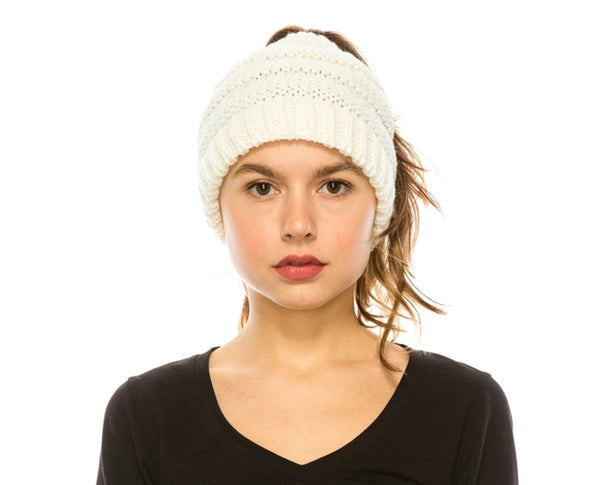 A029-MESSY BUN HAT - CABLE KNIT