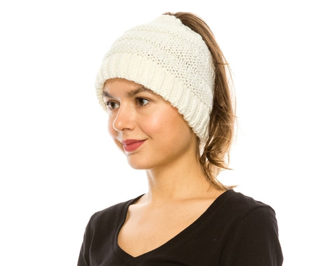 A029-MESSY BUN HAT - CABLE KNIT