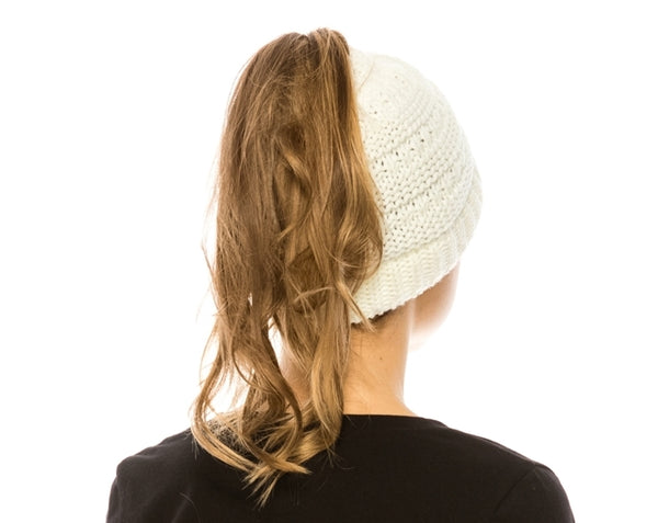 A029-MESSY BUN HAT - CABLE KNIT