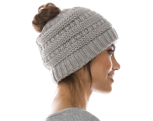 A029-MESSY BUN HAT - CABLE KNIT