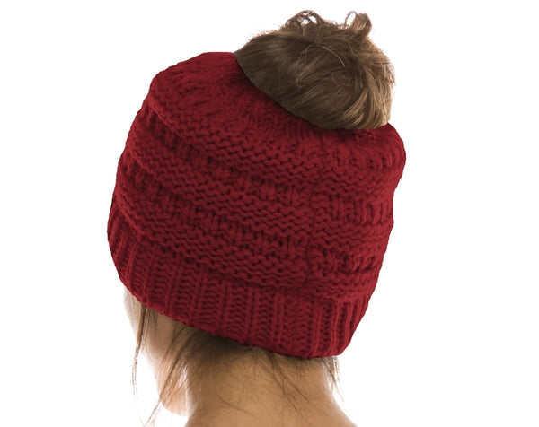 A029-MESSY BUN HAT - CABLE KNIT