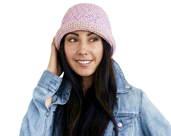 A482-HAND CROCHET ROLLED STRAW CLOCHE HAT