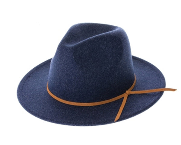 A004-MARLED VEGAN FELT FEDORA W/ SUEDE TIE