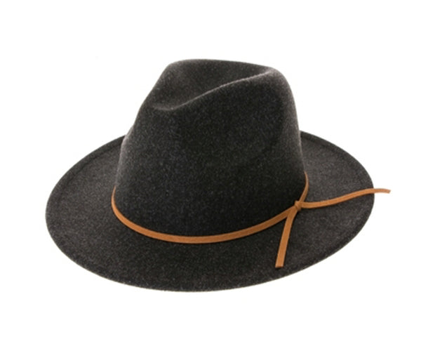 A004-MARLED VEGAN FELT FEDORA W/ SUEDE TIE