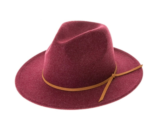 A004-MARLED VEGAN FELT FEDORA W/ SUEDE TIE