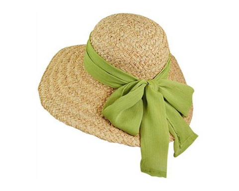 A345-RAFFIA SUN HAT WITH SHEER RIBBON