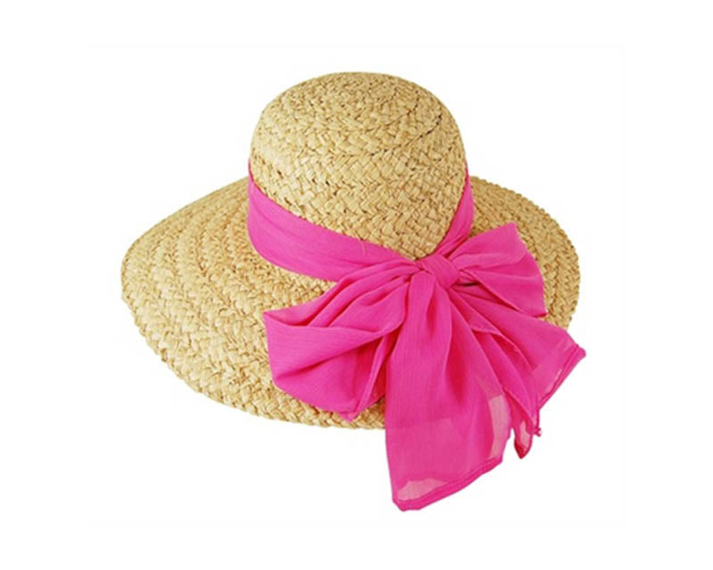 A345-RAFFIA SUN HAT WITH SHEER RIBBON