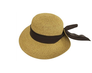 A293-LAMPSHADE SUN HAT WITH TIE-BACK SASH