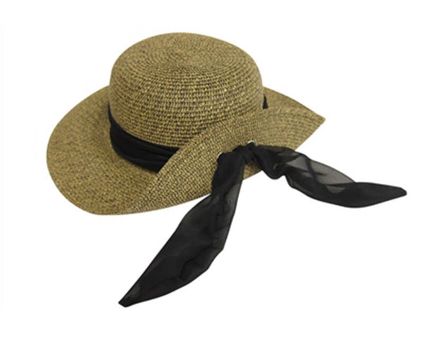 A293-LAMPSHADE SUN HAT WITH TIE-BACK SASH