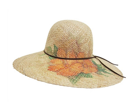 A247-RAFFIA STRAW SUN HAT WITH ORANGE FLOWERS