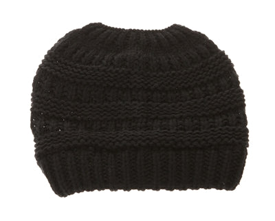 A029-MESSY BUN HAT - CABLE KNIT