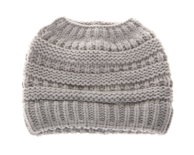 A029-MESSY BUN HAT - CABLE KNIT