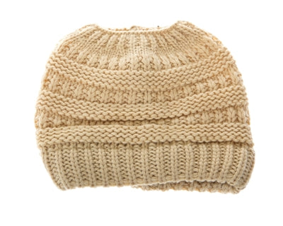 A029-MESSY BUN HAT - CABLE KNIT