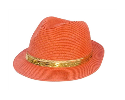 A603-BRIGHT STRAW FEDORA WITH SEQUIN BAND