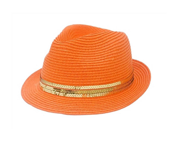 A603-BRIGHT STRAW FEDORA WITH SEQUIN BAND