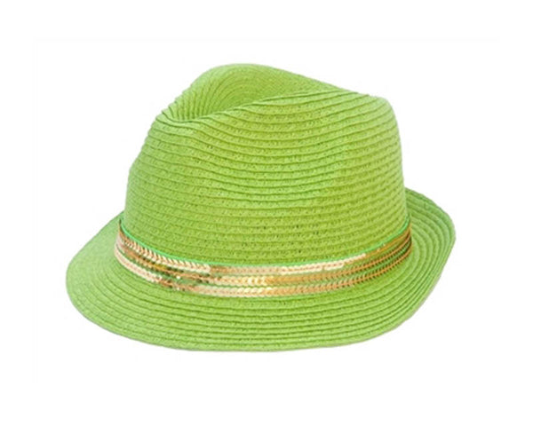 A603-BRIGHT STRAW FEDORA WITH SEQUIN BAND