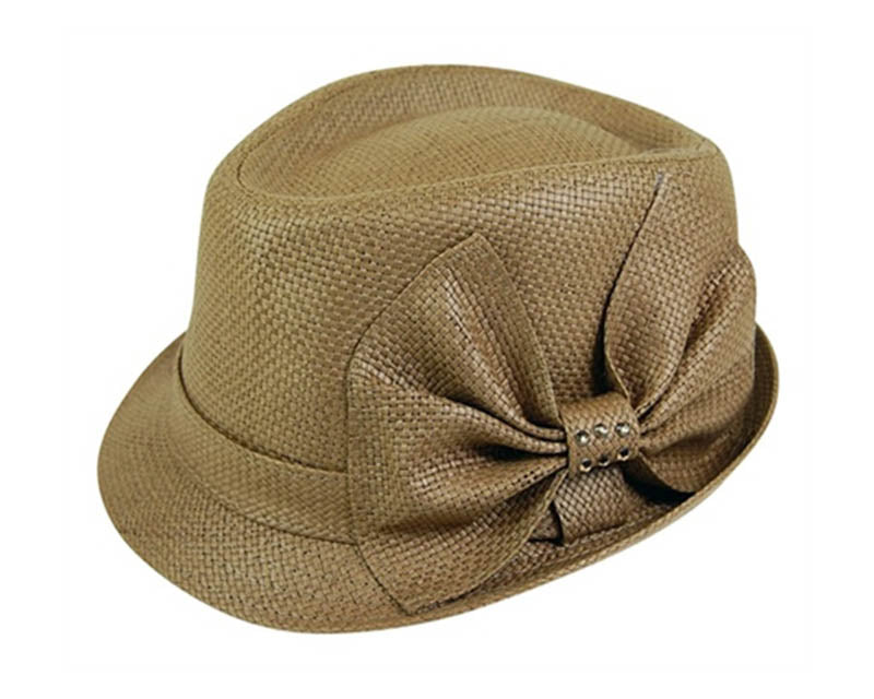 A588-STRAW FEDORA WITH RHINESTONE BOW