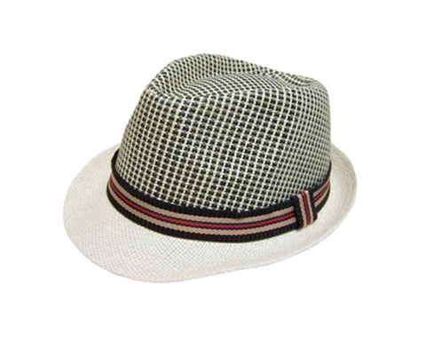 A623-2 TONE STRAW FEDORA WITH STRIPED BAND