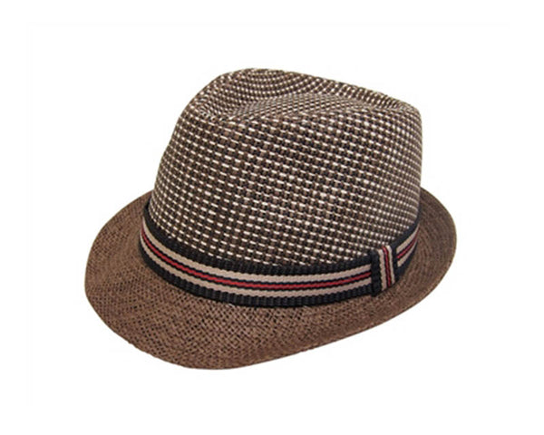 A623-2 TONE STRAW FEDORA WITH STRIPED BAND