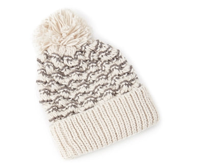 A048-STRIPED 2-TONE POM POM BEANIE