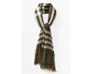 A818-SOFT PLAID OLIVE FRINGE SCARF