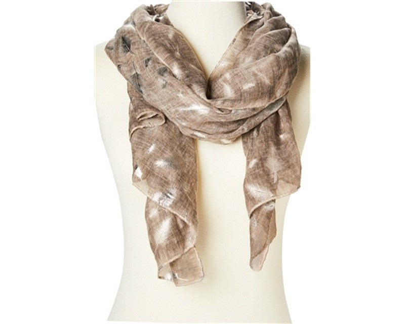 A804-SILVER FEATHER PRINT SCARF