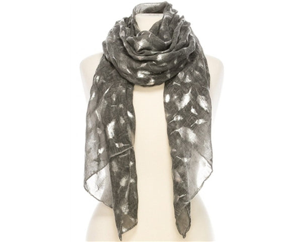 A804-SILVER FEATHER PRINT SCARF