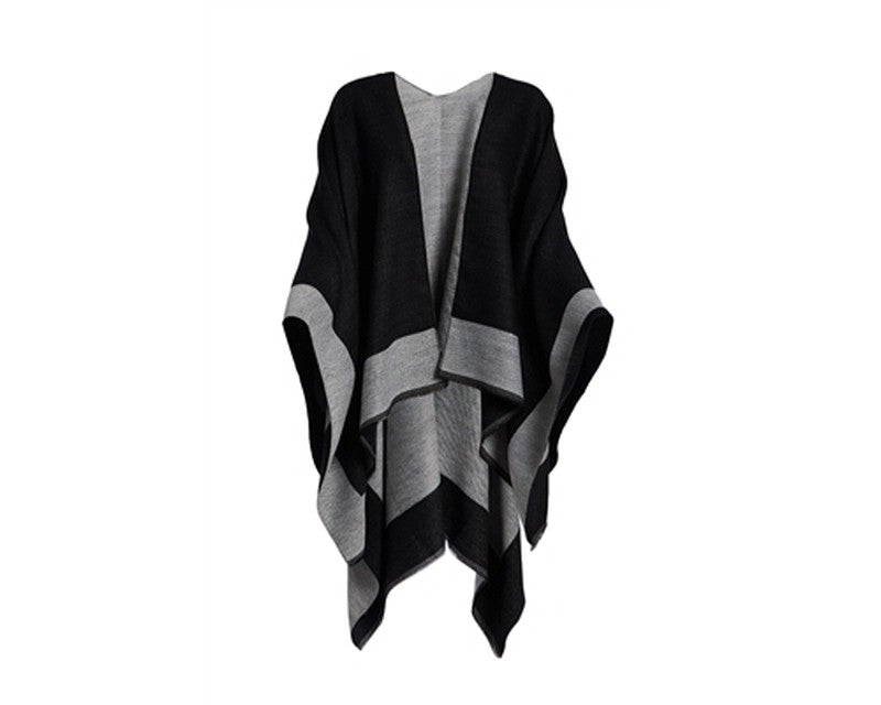 A762-REVERSIBLE COLORBLOCK PONCHO