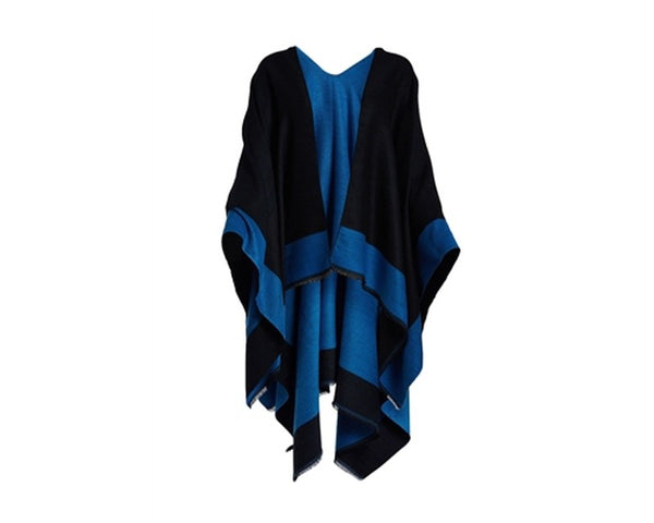 A762-REVERSIBLE COLORBLOCK PONCHO