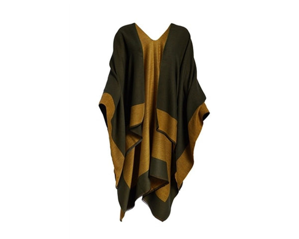 A762-REVERSIBLE COLORBLOCK PONCHO