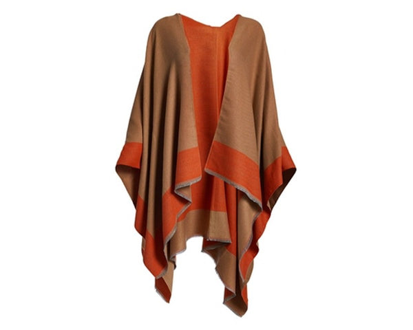 A762-REVERSIBLE COLORBLOCK PONCHO