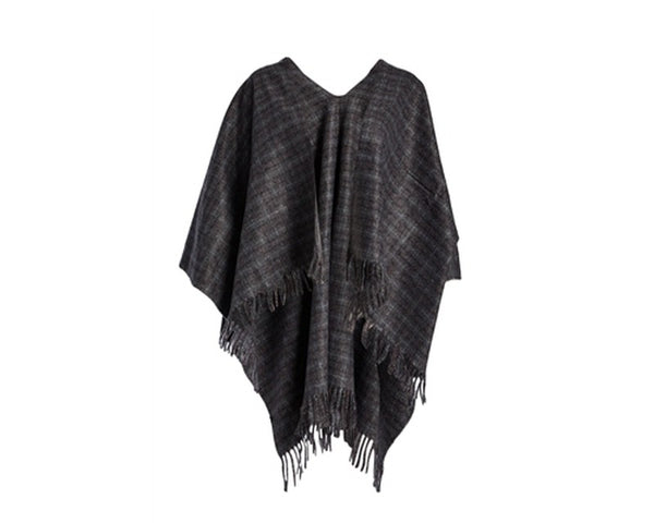 A760-COZY PLAID PONCHO W/ FRINGE