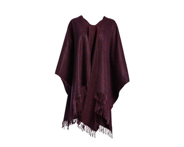 A760-COZY PLAID PONCHO W/ FRINGE