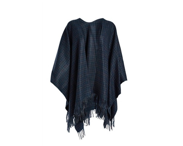 A760-COZY PLAID PONCHO W/ FRINGE