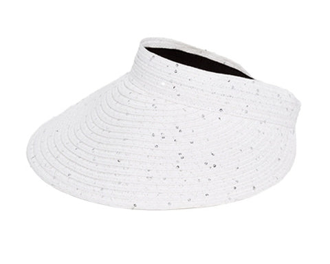 A528-SEQUINS ROLL-UP STRAW SUN VISOR