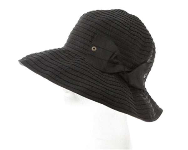 A403-FOLDABLE RIBBON BUCKET HAT W/ SIDE BOW