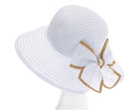 A409-SPLIT BACK RIBBON SUN HAT W/ BOW